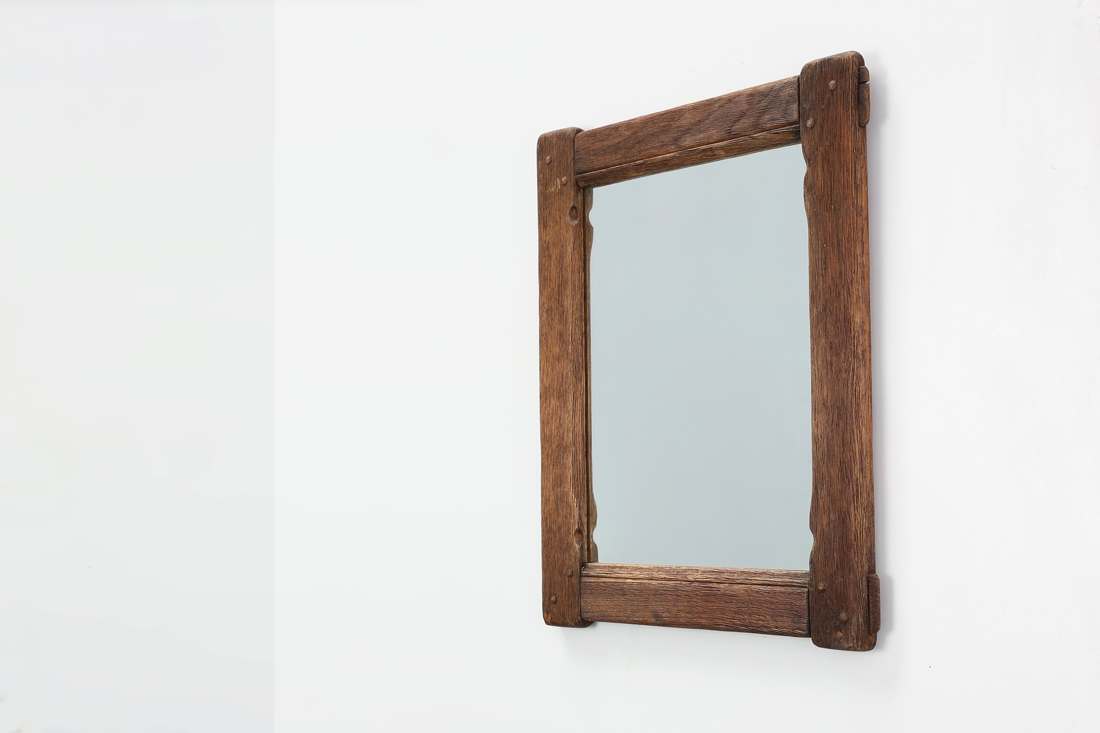Antique oak rustic wall mirror, France ca. 1820thumbnail